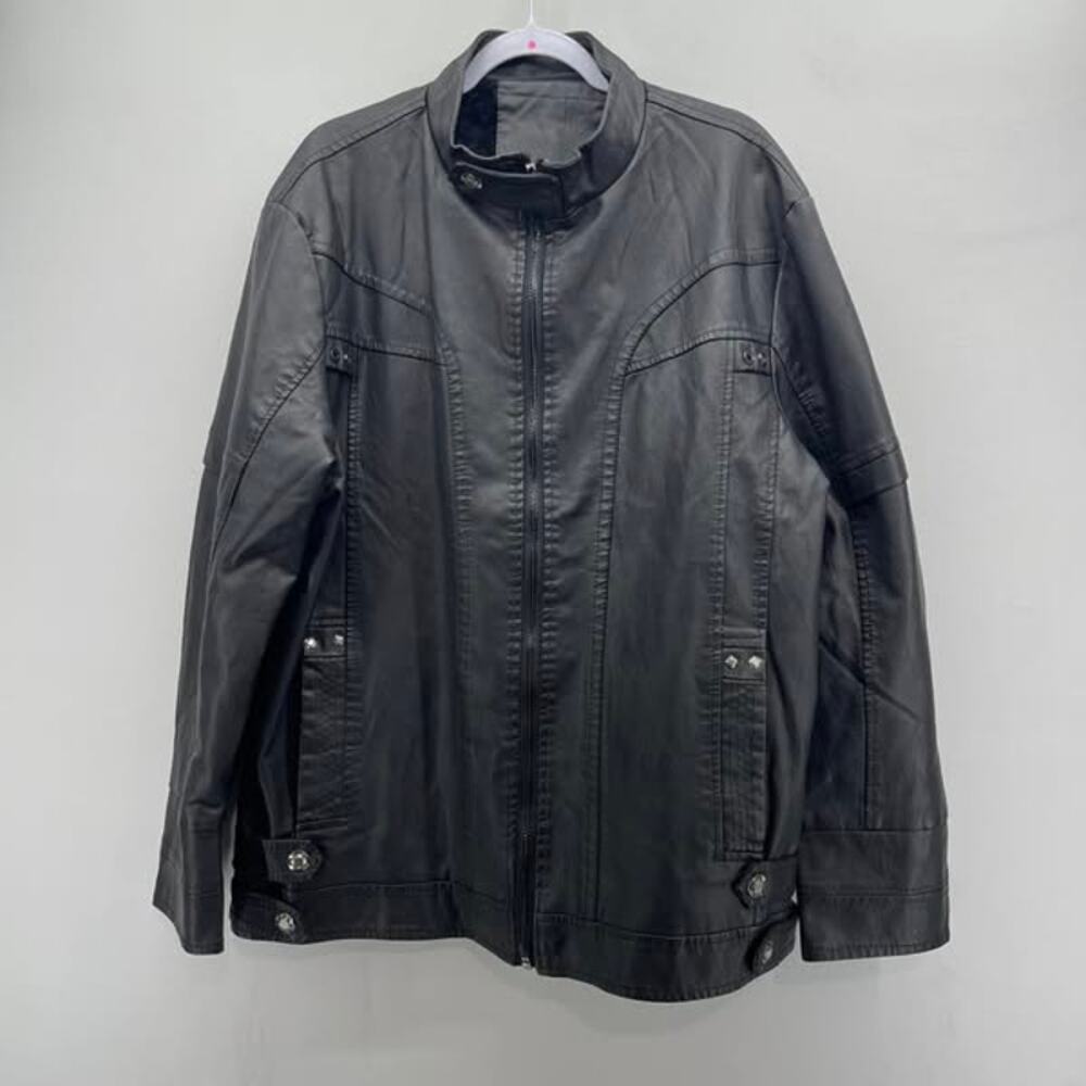 Motorcycle Jacket‎ Mens 2XL Black PU Leather Faux Fur Lining Full Zip Biker Coat